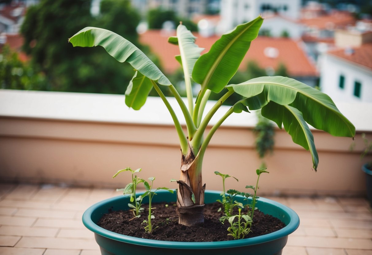 Un bananier entretenu sur une terrasse